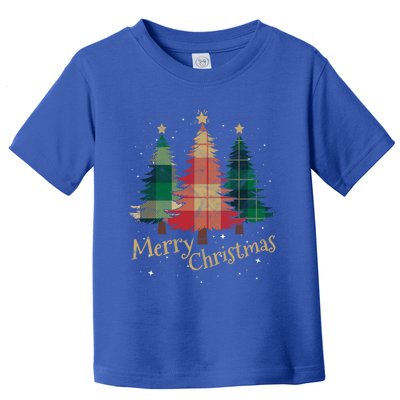 Merry Christmas Trees With Red Green Plaid Gift Family Xmas Funny Gift Toddler T-Shirt