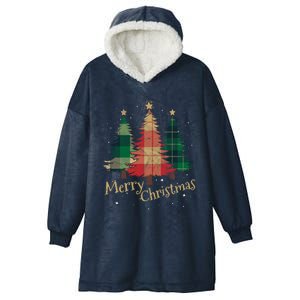 Merry Christmas Trees With Red Green Plaid Gift Family Xmas Funny Gift Hooded Wearable Blanket