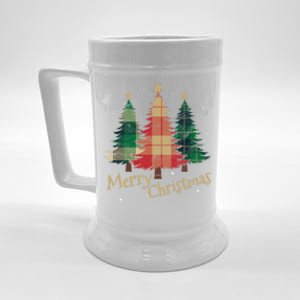 Merry Christmas Trees With Red Green Plaid Gift Family Xmas Funny Gift Beer Stein