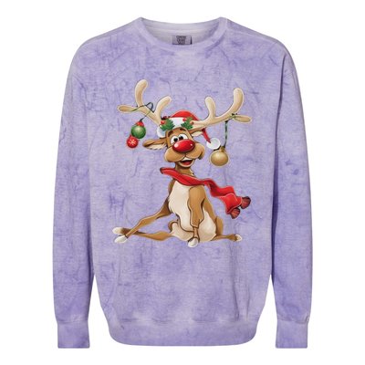 Merry Christmas T Women Gifts For Him Funny Reindeer Colorblast Crewneck Sweatshirt