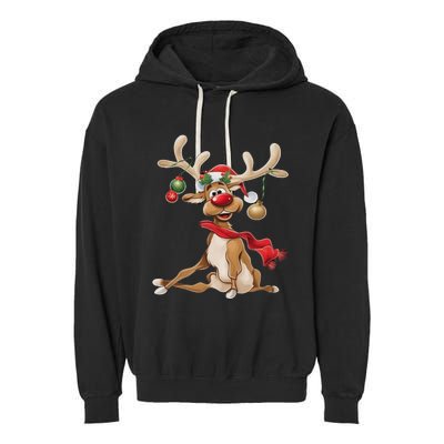 Merry Christmas T Women Gifts For Him Funny Reindeer Garment-Dyed Fleece Hoodie