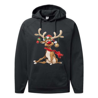 Merry Christmas T Women Gifts For Him Funny Reindeer Performance Fleece Hoodie