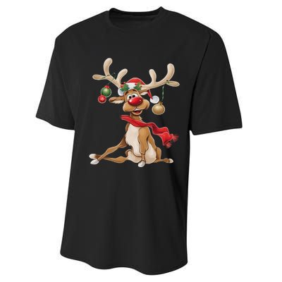 Merry Christmas T Women Gifts For Him Funny Reindeer Performance Sprint T-Shirt