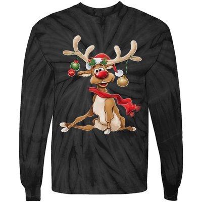 Merry Christmas T Women Gifts For Him Funny Reindeer Tie-Dye Long Sleeve Shirt