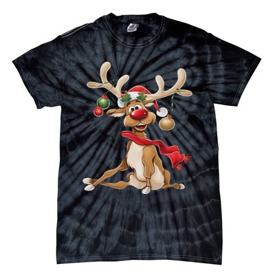 Merry Christmas T Women Gifts For Him Funny Reindeer Tie-Dye T-Shirt