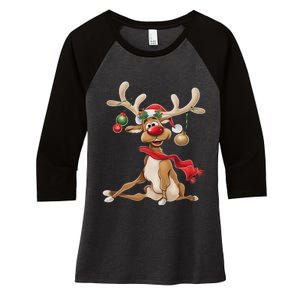 Merry Christmas T Women Gifts For Him Funny Reindeer Women's Tri-Blend 3/4-Sleeve Raglan Shirt