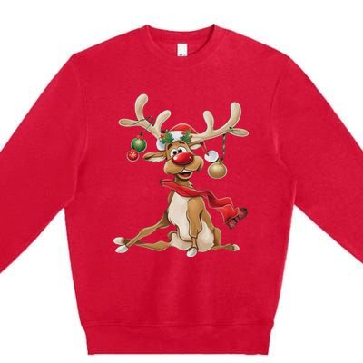 Merry Christmas T Women Gifts For Him Funny Reindeer Premium Crewneck Sweatshirt