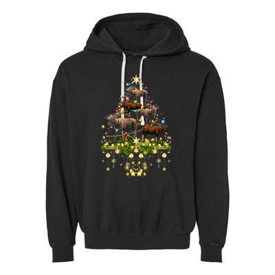 Mooses Christmas Tree Lights Holiday Moose Lover Cute Gift Garment-Dyed Fleece Hoodie