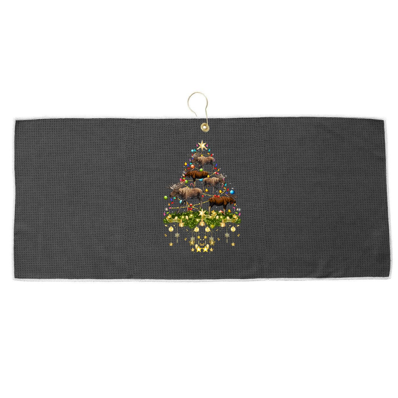 Mooses Christmas Tree Lights Holiday Moose Lover Cute Gift Large Microfiber Waffle Golf Towel