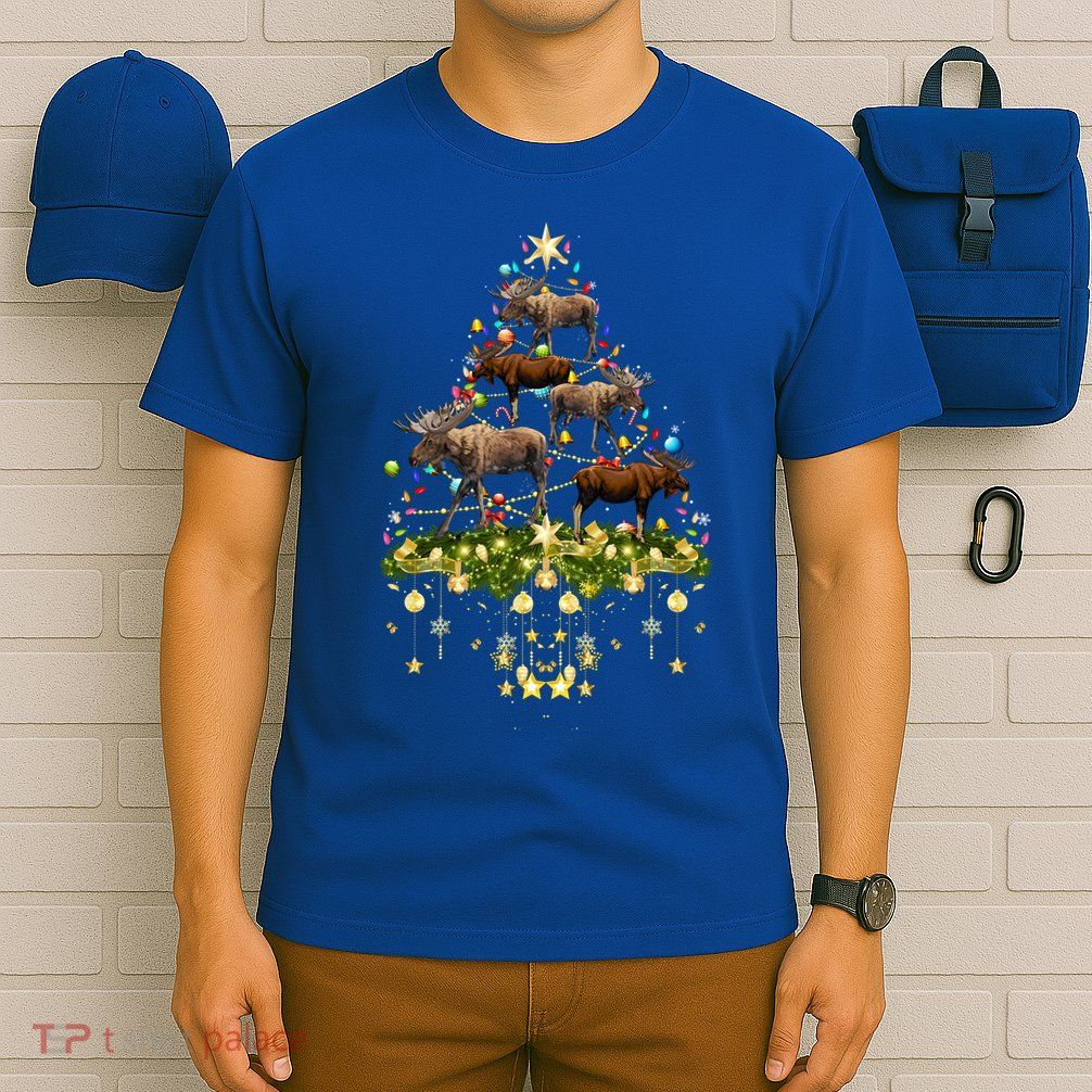 Mooses Christmas Tree Lights Holiday Moose Lover Cute Gift T-Shirt
