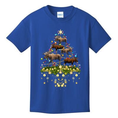 Mooses Christmas Tree Lights Holiday Moose Lover Cute Gift Kids T-Shirt