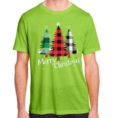 Merry Christmas Three Xmas Trees Buffalo Plaid Woman Gift Adult ChromaSoft Performance T-Shirt