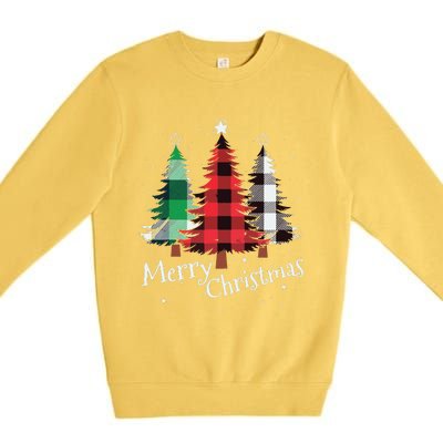 Merry Christmas Three Xmas Trees Buffalo Plaid Woman Gift Premium Crewneck Sweatshirt