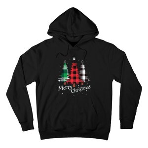 Merry Christmas Three Xmas Trees Buffalo Plaid Woman Gift Hoodie