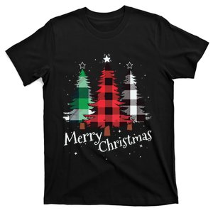 Merry Christmas Three Xmas Trees Buffalo Plaid Woman Gift T-Shirt