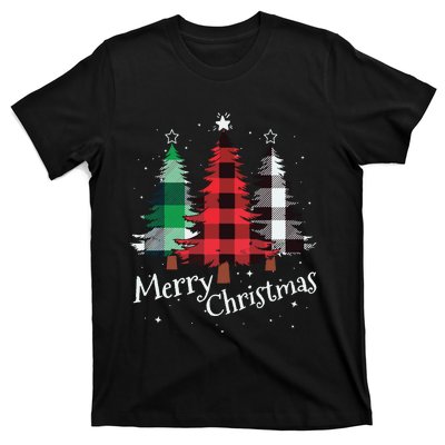 Merry Christmas Three Xmas Trees Buffalo Plaid Woman Gift T-Shirt