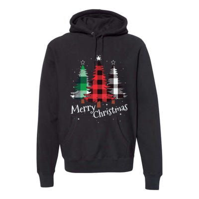 Merry Christmas Three Xmas Trees Buffalo Plaid Woman Gift Premium Hoodie