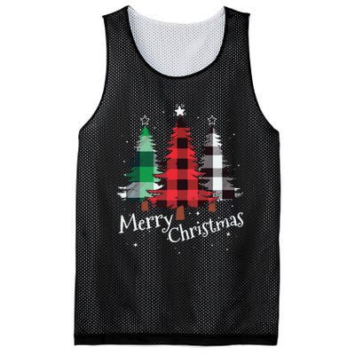 Merry Christmas Three Xmas Trees Buffalo Plaid Woman Gift Mesh Reversible Basketball Jersey Tank