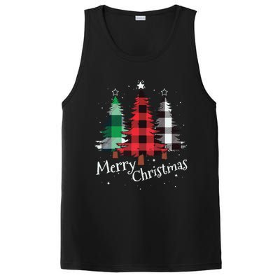 Merry Christmas Three Xmas Trees Buffalo Plaid Woman Gift PosiCharge Competitor Tank