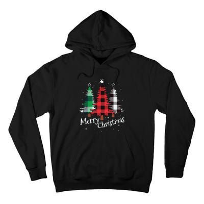 Merry Christmas Three Xmas Trees Buffalo Plaid Woman Gift Tall Hoodie