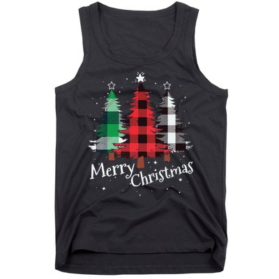 Merry Christmas Three Xmas Trees Buffalo Plaid Woman Gift Tank Top