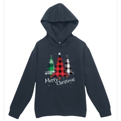 Merry Christmas Three Xmas Trees Buffalo Plaid Woman Gift Urban Pullover Hoodie