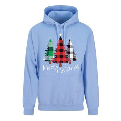 Merry Christmas Three Xmas Trees Buffalo Plaid Woman Gift Unisex Surf Hoodie