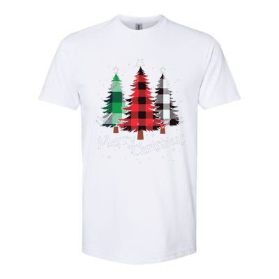 Merry Christmas Three Xmas Trees Buffalo Plaid Woman Gift Softstyle CVC T-Shirt