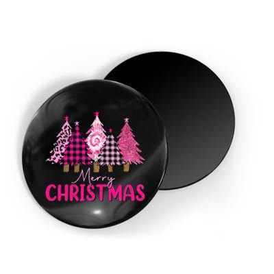 Merry Christmas Trees Leopard Buffalo Plaid Pink Magnet