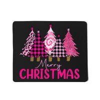 Merry Christmas Trees Leopard Buffalo Plaid Pink Mousepad