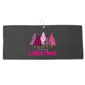 Merry Christmas Trees Leopard Buffalo Plaid Pink Large Microfiber Waffle Golf Towel