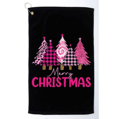 Merry Christmas Trees Leopard Buffalo Plaid Pink Platinum Collection Golf Towel