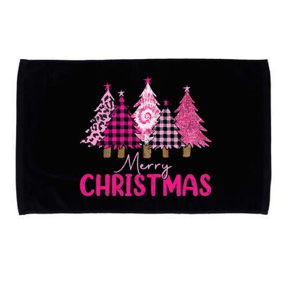 Merry Christmas Trees Leopard Buffalo Plaid Pink Microfiber Hand Towel