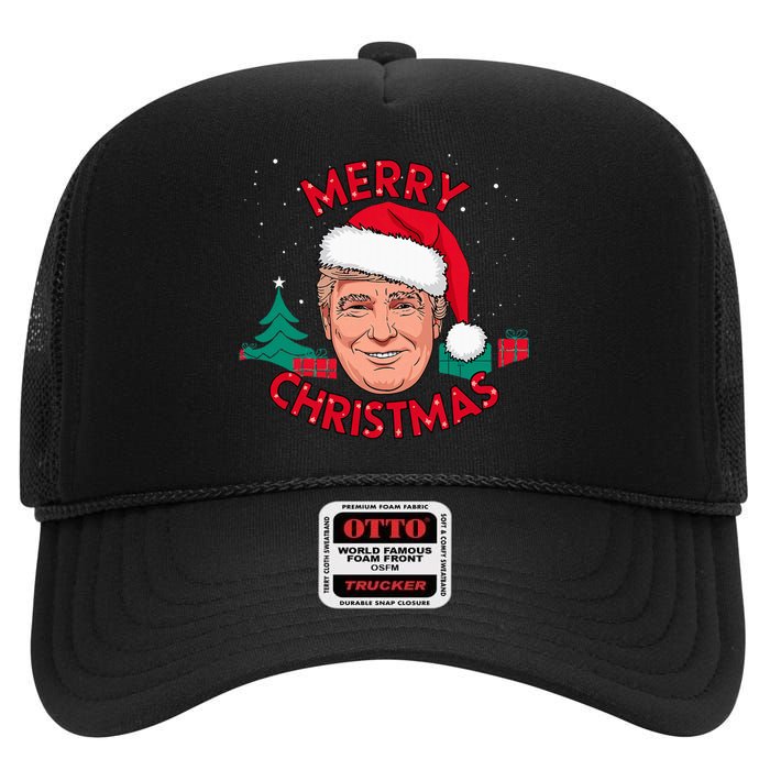 Merry Christmas Trump Humorous Christmas High Crown Mesh Back Trucker Hat