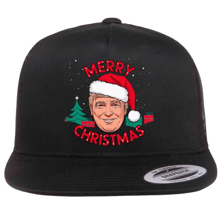 Merry Christmas Trump Humorous Christmas Flat Bill Trucker Hat