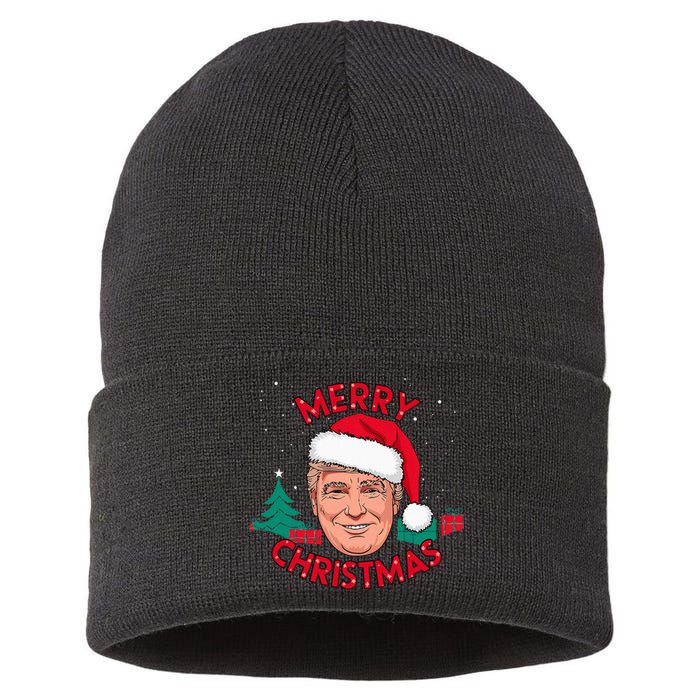 Merry Christmas Trump Humorous Christmas Sustainable Knit Beanie