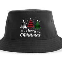 Merry Christmas Tree Xmas Buffalo Plaid Red White Green  Sustainable Bucket Hat