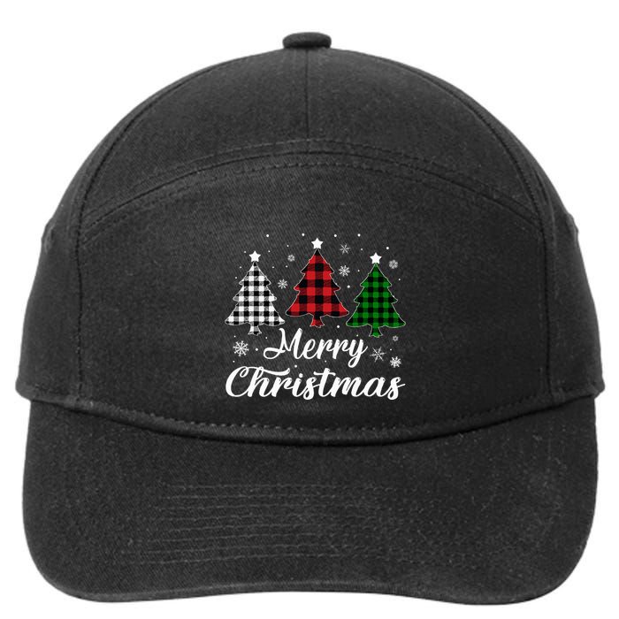 Merry Christmas Tree Xmas Buffalo Plaid Red White Green  7-Panel Snapback Hat