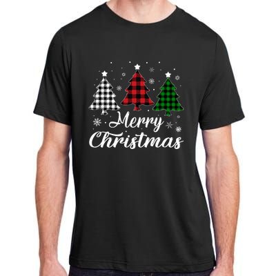 Merry Christmas Tree Xmas Buffalo Plaid Red White Green  Adult ChromaSoft Performance T-Shirt