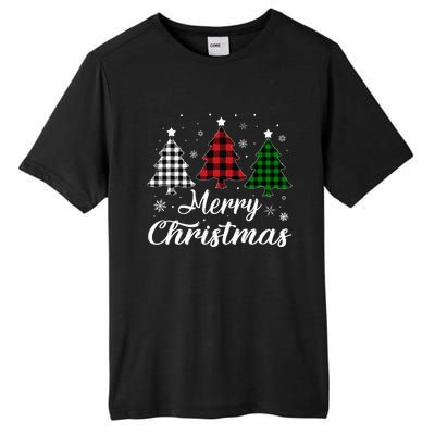 Merry Christmas Tree Xmas Buffalo Plaid Red White Green  Tall Fusion ChromaSoft Performance T-Shirt