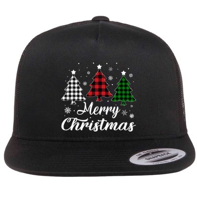 Merry Christmas Tree Xmas Buffalo Plaid Red White Green  Flatbill Hat