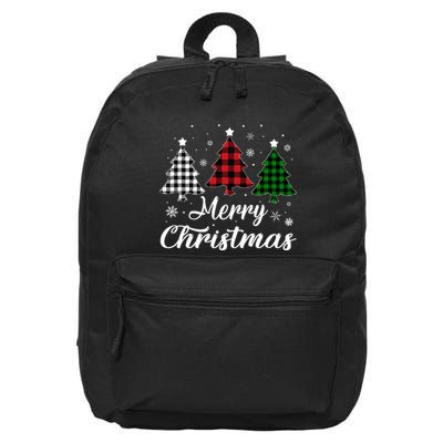 Merry Christmas Tree Xmas Buffalo Plaid Red White Green  16 in Basic Backpack