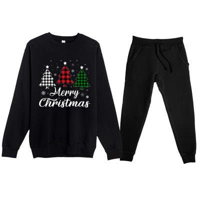 Merry Christmas Tree Xmas Buffalo Plaid Red White Green  Premium Crewneck Sweatsuit Set