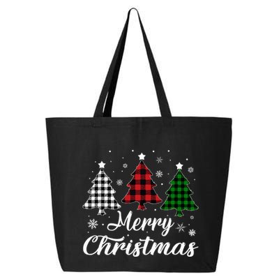Merry Christmas Tree Xmas Buffalo Plaid Red White Green  25L Jumbo Tote