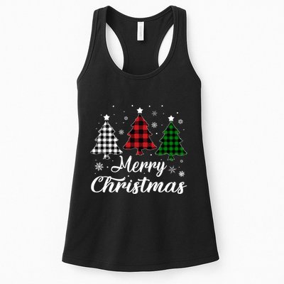 Merry Christmas Tree Xmas Buffalo Plaid Red White Green  Womens Tank Top