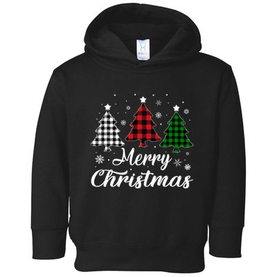 Merry Christmas Tree Xmas Buffalo Plaid Red White Green  Toddler Hoodie