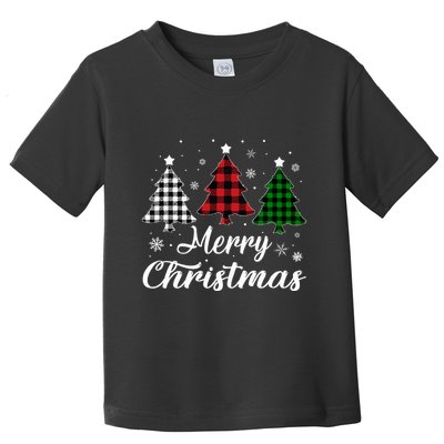 Merry Christmas Tree Xmas Buffalo Plaid Red White Green  Toddler T-Shirt