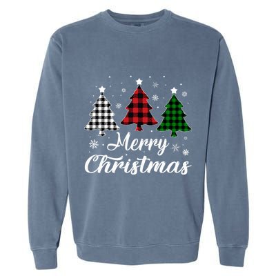 Merry Christmas Tree Xmas Buffalo Plaid Red White Green  Garment-Dyed Sweatshirt