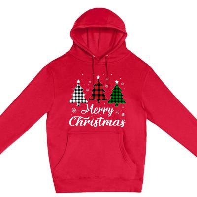 Merry Christmas Tree Xmas Buffalo Plaid Red White Green  Premium Pullover Hoodie