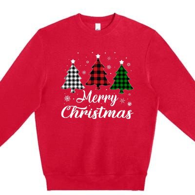 Merry Christmas Tree Xmas Buffalo Plaid Red White Green  Premium Crewneck Sweatshirt